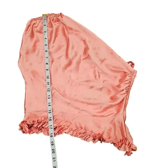 Smythe Ruffle Trim One Shoulder Top Rose Pink Size 4 Satin Smocked Blouse